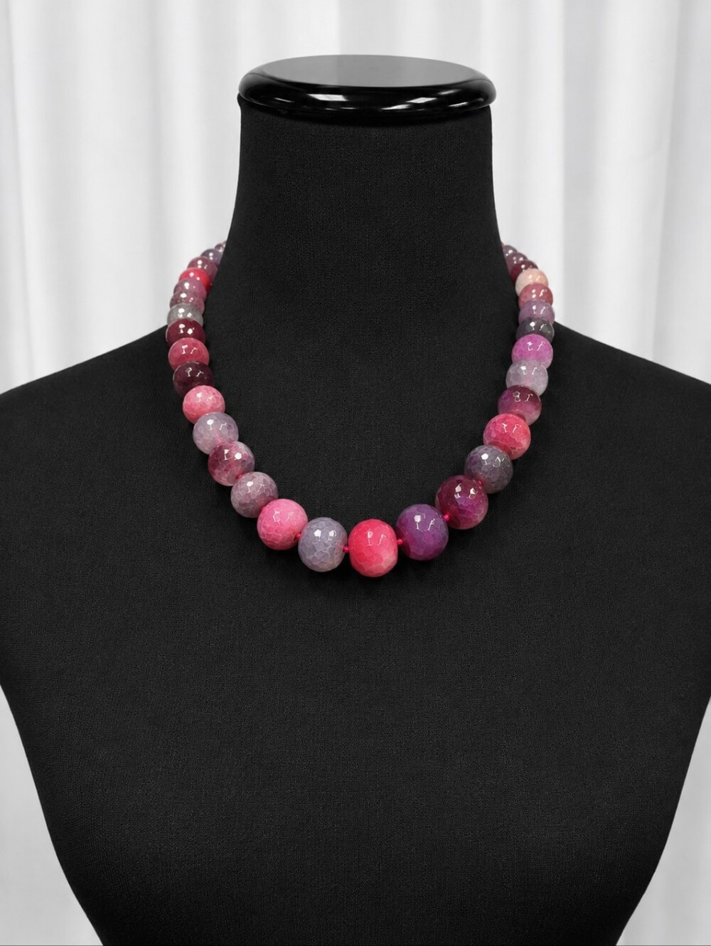 Aphorism Sterling Silver Pink Purple Genuine Faceted Agate Gemstone Necklace
